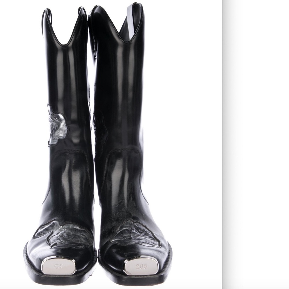 black leather Calvin Klein Western cowboy boots